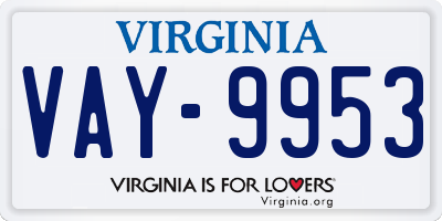 VA license plate VAY9953