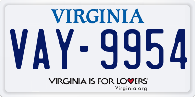 VA license plate VAY9954