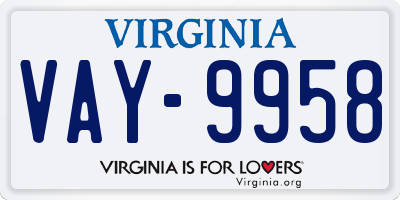 VA license plate VAY9958