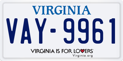 VA license plate VAY9961