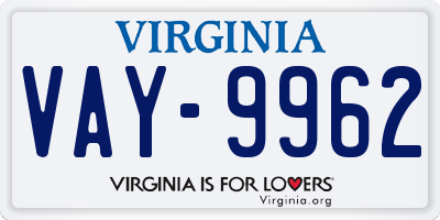 VA license plate VAY9962