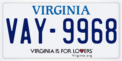 VA license plate VAY9968