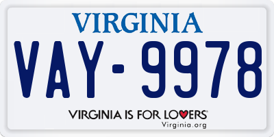 VA license plate VAY9978