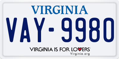VA license plate VAY9980