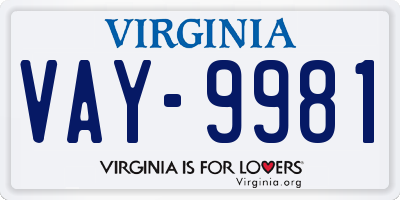 VA license plate VAY9981