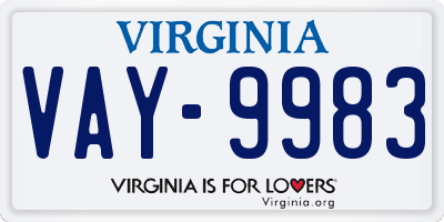 VA license plate VAY9983