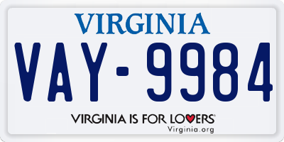 VA license plate VAY9984