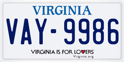 VA license plate VAY9986