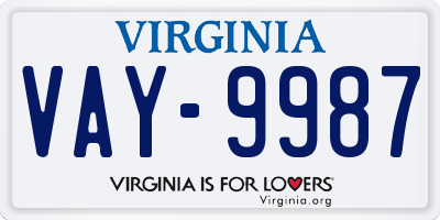 VA license plate VAY9987