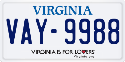 VA license plate VAY9988