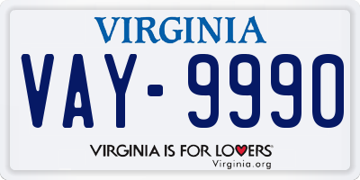 VA license plate VAY9990