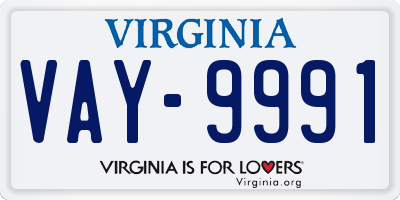 VA license plate VAY9991