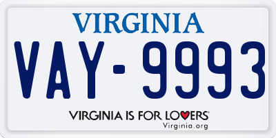 VA license plate VAY9993