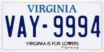 VA license plate VAY9994
