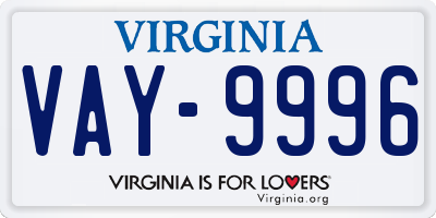 VA license plate VAY9996