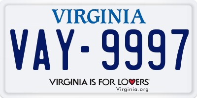 VA license plate VAY9997