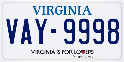 VA license plate VAY9998