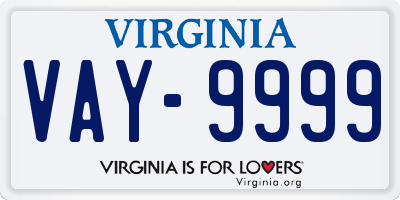 VA license plate VAY9999