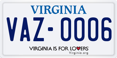 VA license plate VAZ0006