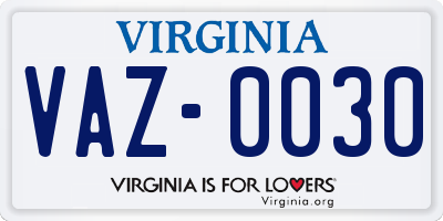 VA license plate VAZ0030