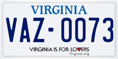 VA license plate VAZ0073