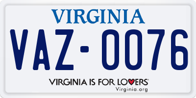 VA license plate VAZ0076