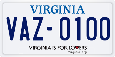 VA license plate VAZ0100