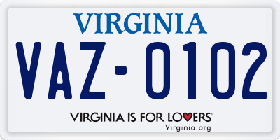 VA license plate VAZ0102