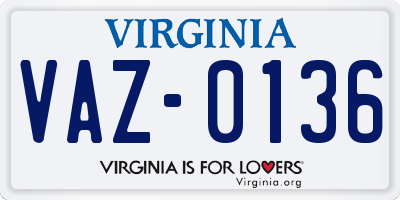 VA license plate VAZ0136