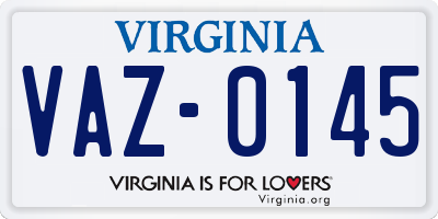 VA license plate VAZ0145