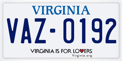 VA license plate VAZ0192