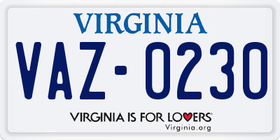 VA license plate VAZ0230