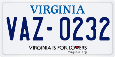 VA license plate VAZ0232