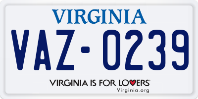 VA license plate VAZ0239