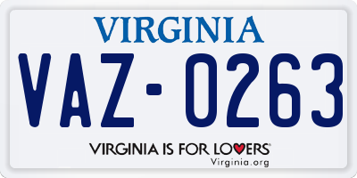VA license plate VAZ0263