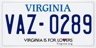 VA license plate VAZ0289