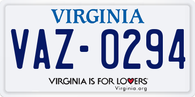 VA license plate VAZ0294