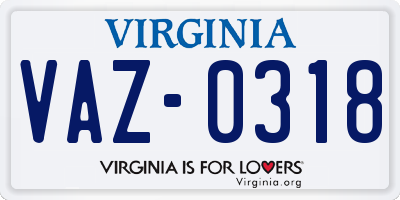 VA license plate VAZ0318