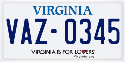 VA license plate VAZ0345