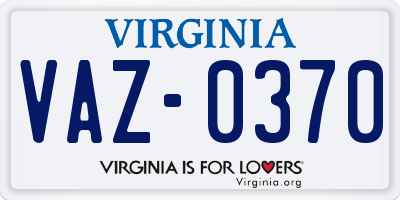 VA license plate VAZ0370