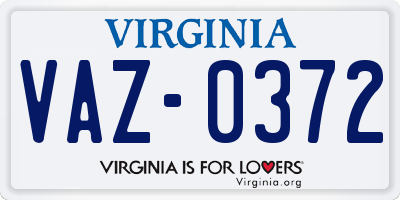 VA license plate VAZ0372