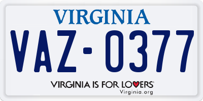 VA license plate VAZ0377