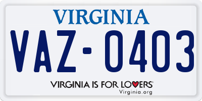 VA license plate VAZ0403