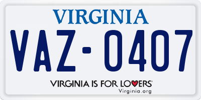 VA license plate VAZ0407