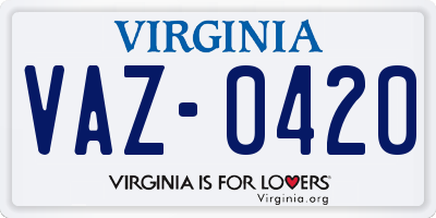 VA license plate VAZ0420