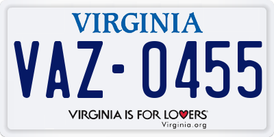 VA license plate VAZ0455