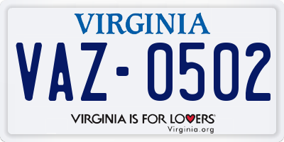 VA license plate VAZ0502