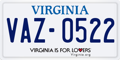 VA license plate VAZ0522