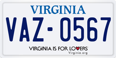 VA license plate VAZ0567