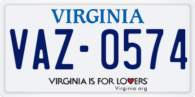 VA license plate VAZ0574